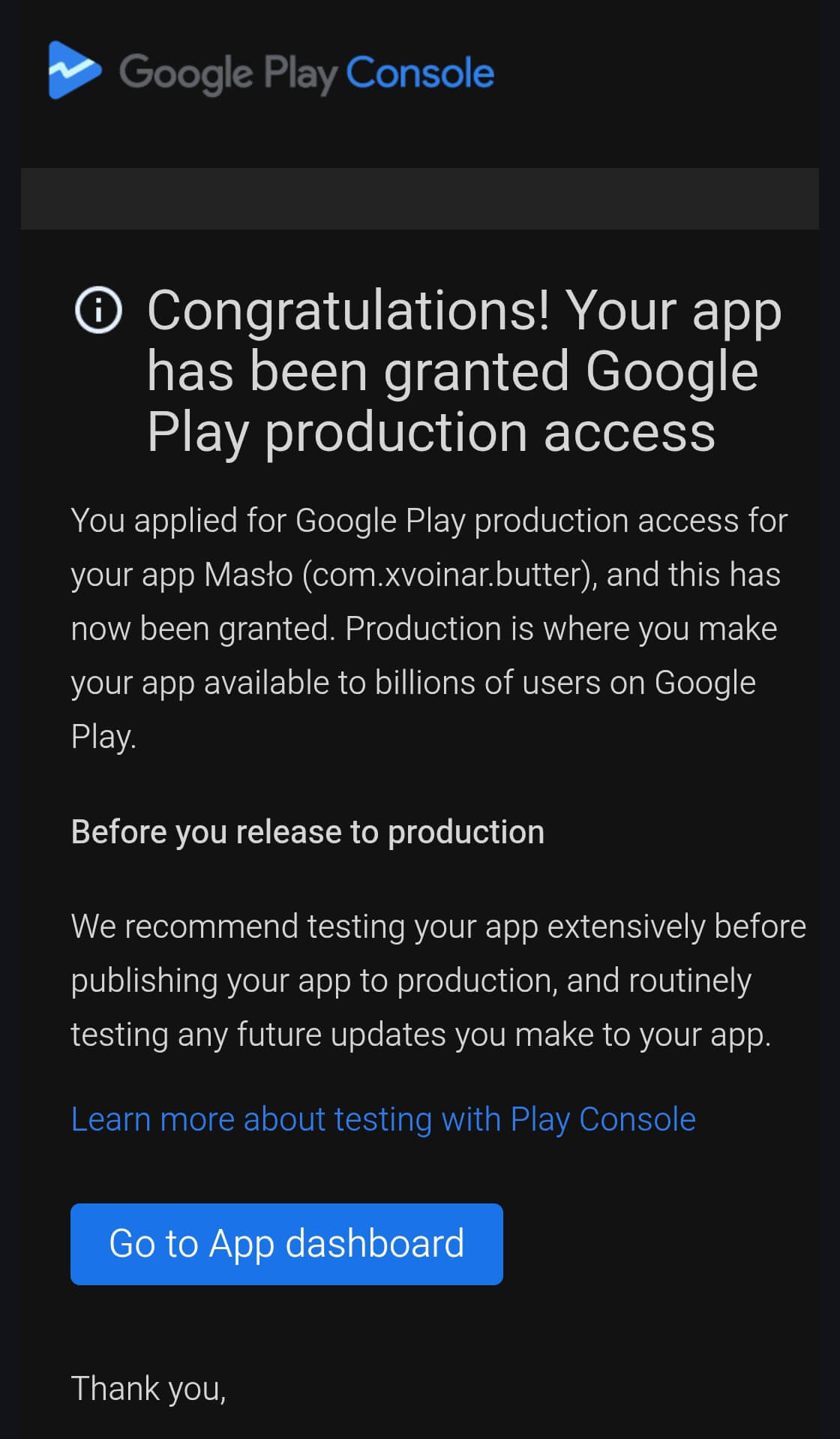 Production approval confirmation