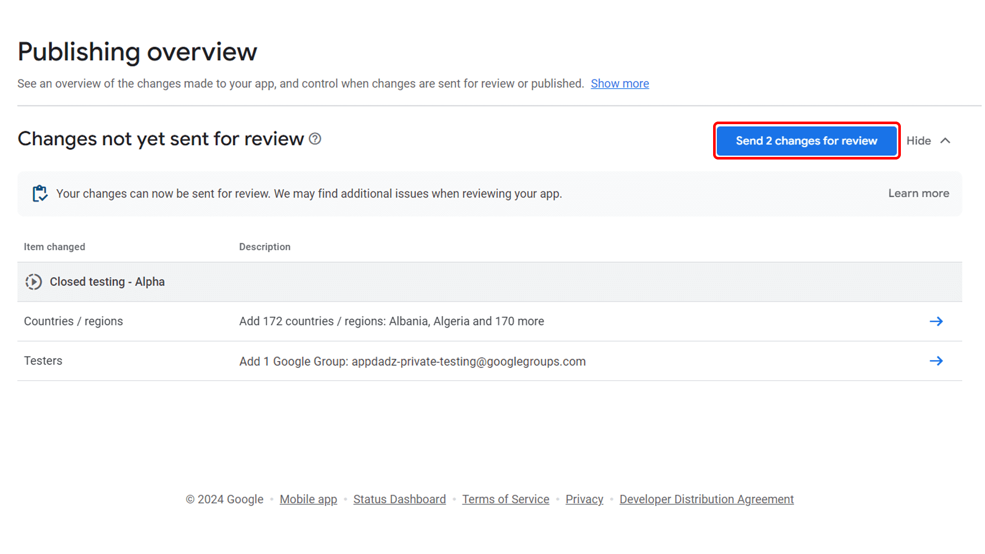 Submitting closed testing changes for review