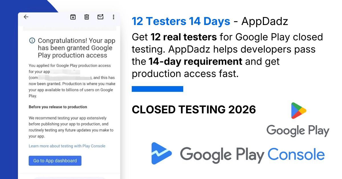 12 Testers for Google Play – Get Production Access logo