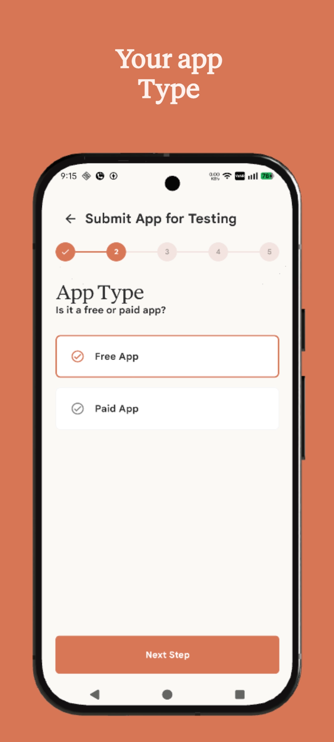 Choose your app type in Testers Plus